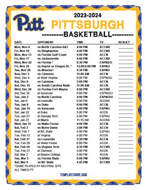 Printable 2023-2024 Pittsburgh Panthers Basketball Schedule