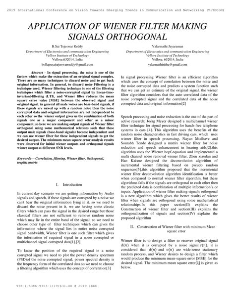 (PDF) Application of Wiener Filter Making Signals Orthogonal