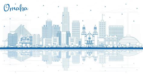 Outline Omaha Nebraska City Skyline with Blue Buildings and Reflections. 17403107 Vector Art at ...