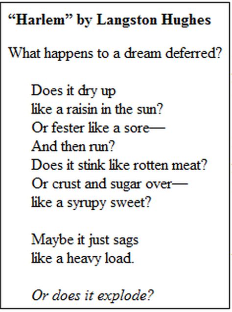 Harlem - A Dream Deferred (Hughes) - Raisin in the Sun Rm. 310