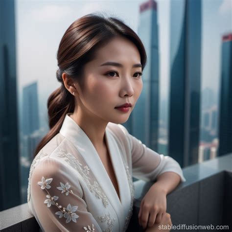 Woman Gazing from Skyscraper | Stable Diffusion Online