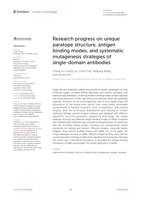 (PDF) Research progress on unique paratope structure, antigen binding modes, and systematic ...