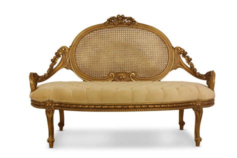 Lierre, Antique Style, French Cane Art, Tufted Tan Velvet, Banquette Sofa - Art Devie Furniture ...