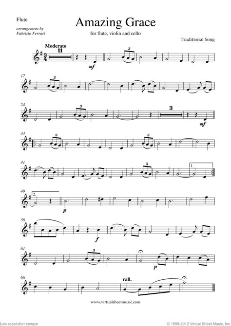 Amazing Grace sheet music for flute, violin and cello (PDF) | Sheet ...