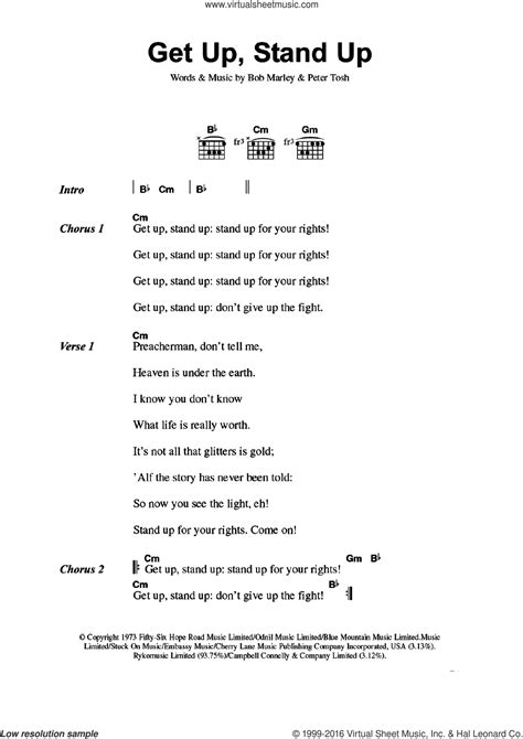 Marley - Get Up, Stand Up sheet music for guitar (chords) [PDF]