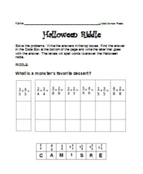 Halloween Math Riddles - work out math problems and solve riddles