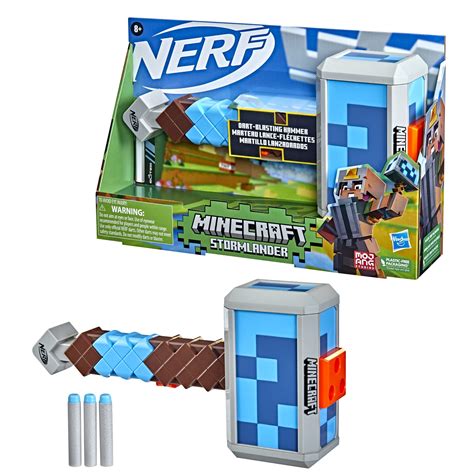 Buy NERF Minecraft Stormlander Dart-Blasting Hammer, Fires 3 Darts, Includes 3 Official Elite ...