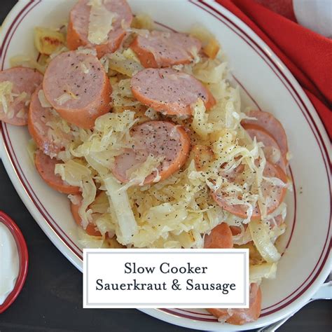 EASY Slow Cooker Sauerkraut and Sausage Recipe - Only 6 Ingredients!