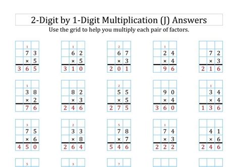 Grid Method Multiplication 3 Digit By 2 Digit - June Waddell's Multiplication Worksheets