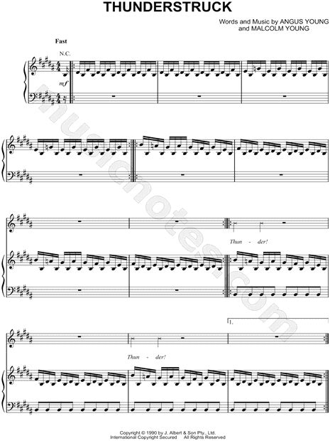 AC/DC "Thunderstruck" Sheet Music in B Major (transposable) - Download & Print - SKU: MN0107998