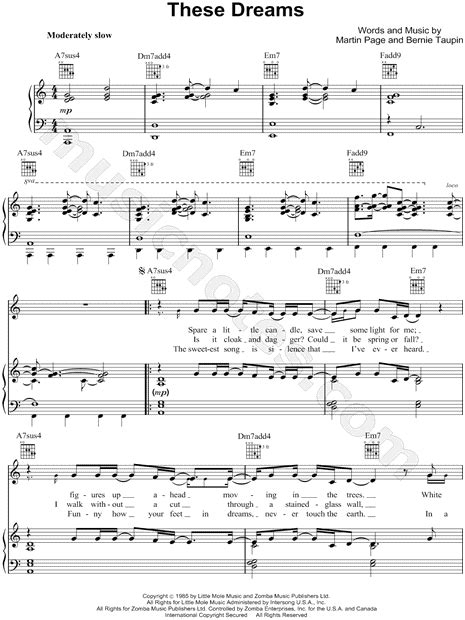 Heart "These Dreams" Sheet Music in C Major (transposable) - Download ...