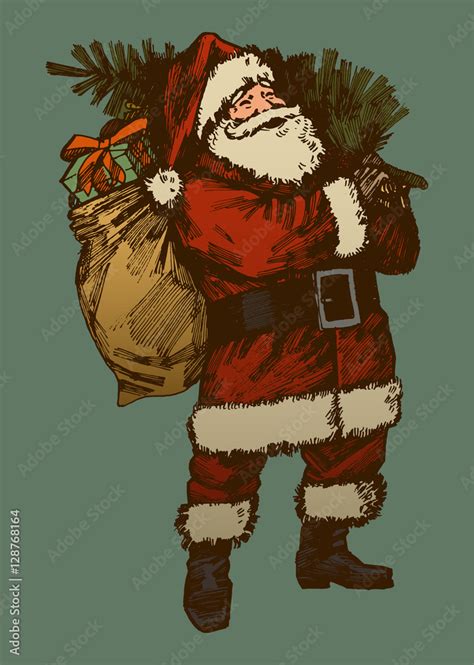 vintage santa claus drawing. retro card colors santa. old fashioned christmas vector image ...