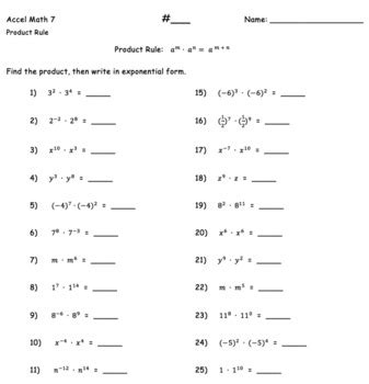 Exponents - Product Rule Worksheet by Math With Mrs B | TPT