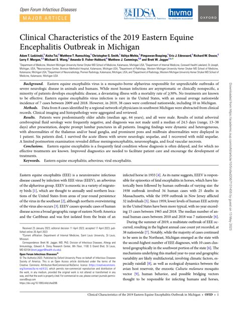 (PDF) Clinical Characteristics of the 2019 Eastern Equine Encephalitis Outbreak in Michigan