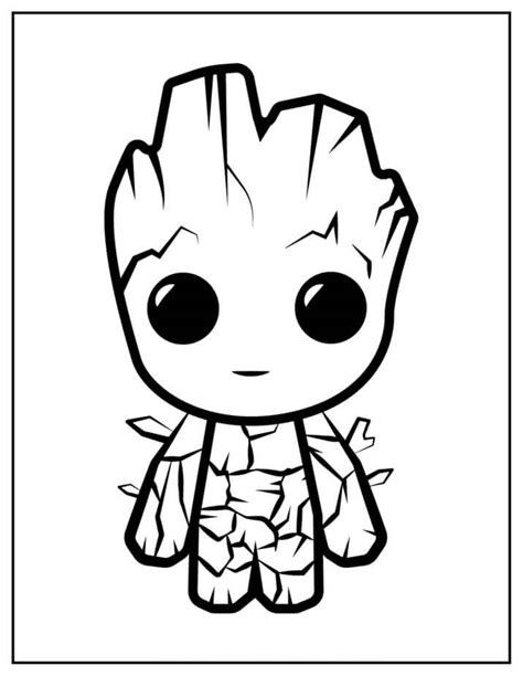 Chibi Groot Sorridente da colorare. Scarica, stampa o colora subito online!