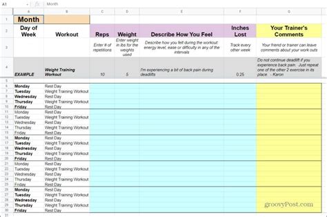 Google Spreadsheet Workout Template