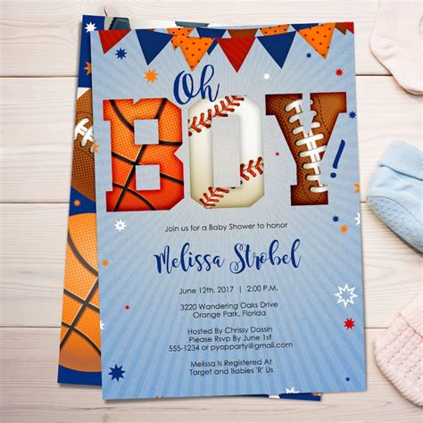 Sports Baby Shower Invitation Sports Theme Invite Sports - Etsy