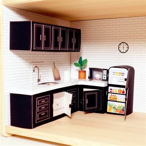 How to make dollhouse kitchen cabinets with paper - Paperish Printables | Miniature printables