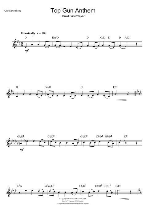 Top Gun (Anthem) by Harold Faltermeyer Sheet Music for Alto Sax Solo at ...