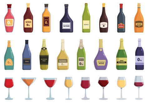 Non-alcoholic wine icons set cartoon vector. Summer party 19946516 Vector Art at Vecteezy