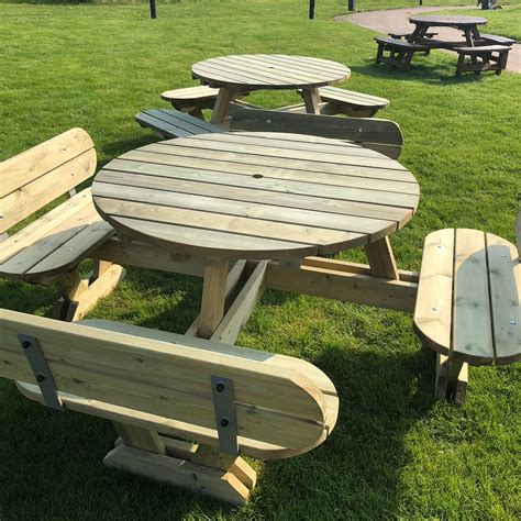 Oxford Round Picnic Table with Seat Backs - Benchmark Picnic Tables | Strong Commercial Outdoor ...