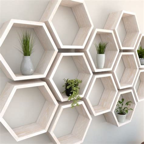 Hexagon Shelves - Limed Oak in 2020 | Geometric shelves, Hexagon wall ...