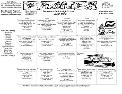 November 2017 BJHS Lunch Menu (1) - Brunswick Junior High School