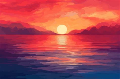 Premium AI Image | A painting of a sunset over the ocean.