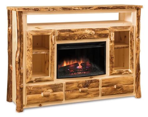 66" Rustic Log Entertainment Center with Electric Fireplace from