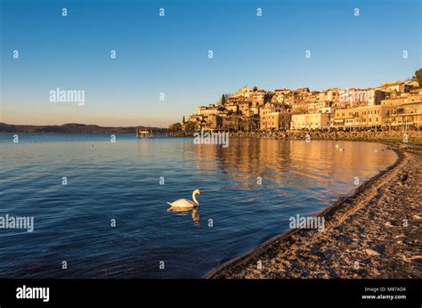 Anguillara Sabazia, Italy - The Bracciano lake at sunset from the old ...