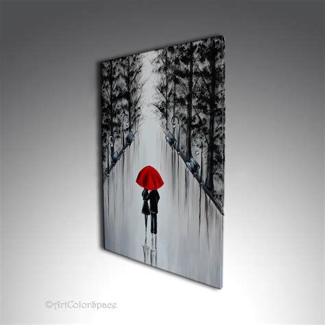 Red Umbrella Art Love Couple Painting on Canvas Lovers in the - Etsy Canada