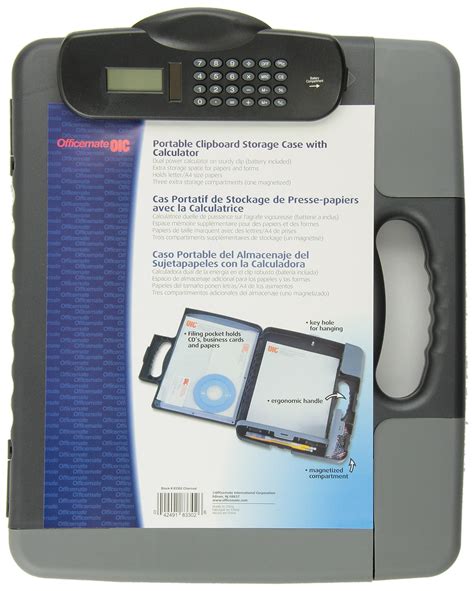 Officemate Portable Clipboard Storage Case with Calculator, Charcoal (83302) NEW - Walmart.com