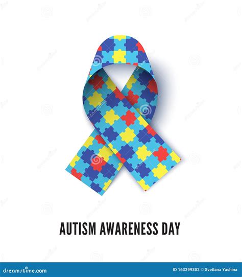 Autism Awareness Month Ribbon Realistic Vector Illustration Stock Vector - Illustration of ...