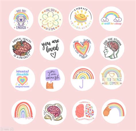 16 Positive Mental Health Stickers Sheet. Self Care Stickers. | Etsy