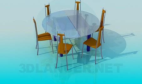 3D Model Round glass dining table and 6 chairs