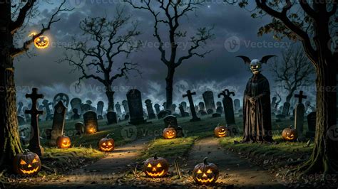 A Spooky Graveyard Halloween Scene ai generated 27948232 Stock Photo at Vecteezy