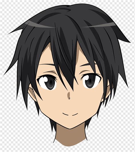 Man with black hair anime character, Kirito Asuna Leafa Guts Sword Art Online, sword art, face ...