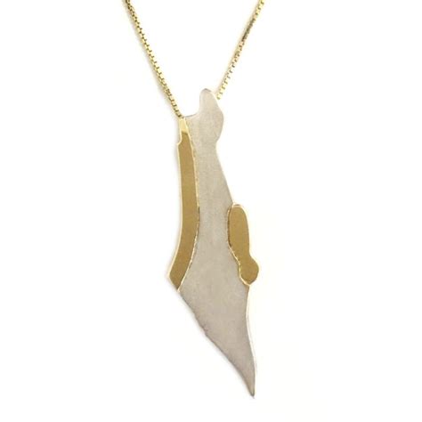 Land of Israel Necklace - 14K Yellow / White - The Israel Boutique