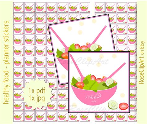 healthy food stickers instant download printable salad