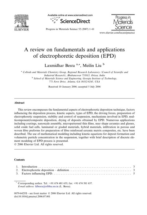 (PDF) A Review on Fundamentals and Applications of Electrophoretic Deposition (EPD)