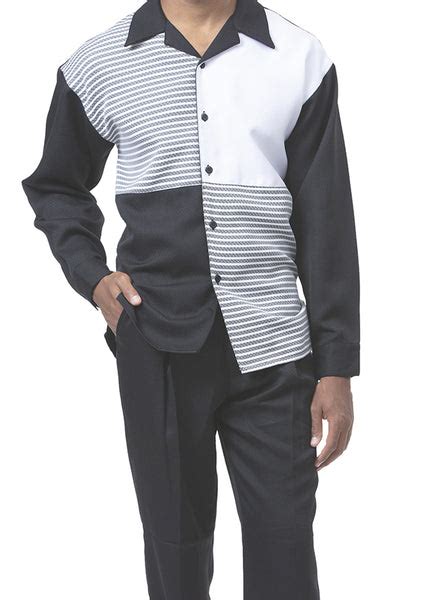 Long Sleeve Contrast Stripe 2 Piece Walking Suit in Black | Men's Fashion