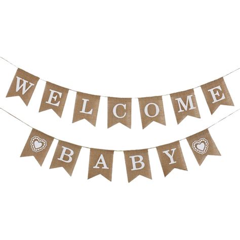 Welcome baby banner vintage burlap banner linen flags decorative for baby shower boy girl party ...