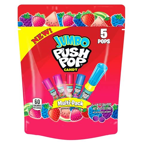 Push Pop Jumbo Lollipop Candy Assortment - Strawberry, Blue Raspberry ...