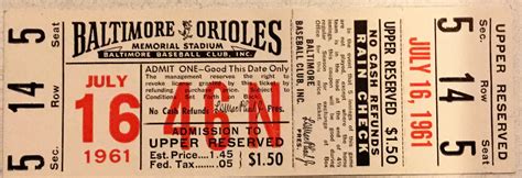 Lot Detail - 1961 BALTIMORE ORIOLES vs N.Y. YANKEES TICKET- MANTLE HR's