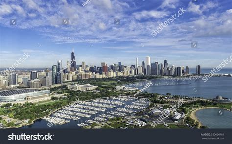 Chicago Skyline Aerial View Park Marina Stock Photo 350626781 ...