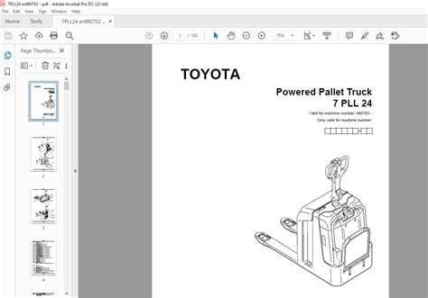 Toyota Forklift 7 PLL 24 Pallet Truck Parts Catalogue Manual 980702 ...