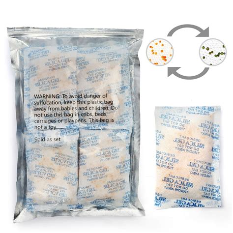 16 Packs 45 Gram Silica Gel Packets Desiccant Dehumidifier, Unscented Non Toxic Food Safe Drying ...