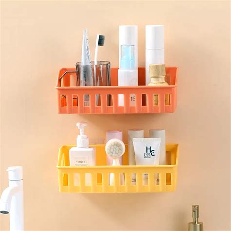 Shower Shelf Plastic Shelf Organizer Toilet Adhesive Shampoo Gel Storage Basket Decoration ...