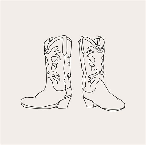 Minimalist Cowboy Boots Line art, Western Country Hat ,Simple Sketch, Texas Outline Drawing ...