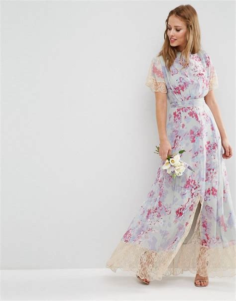 ASOS WEDDING Maxi Dress With Lace Detail in Print at asos.com | Floral bridesmaid dresses, Maxi ...